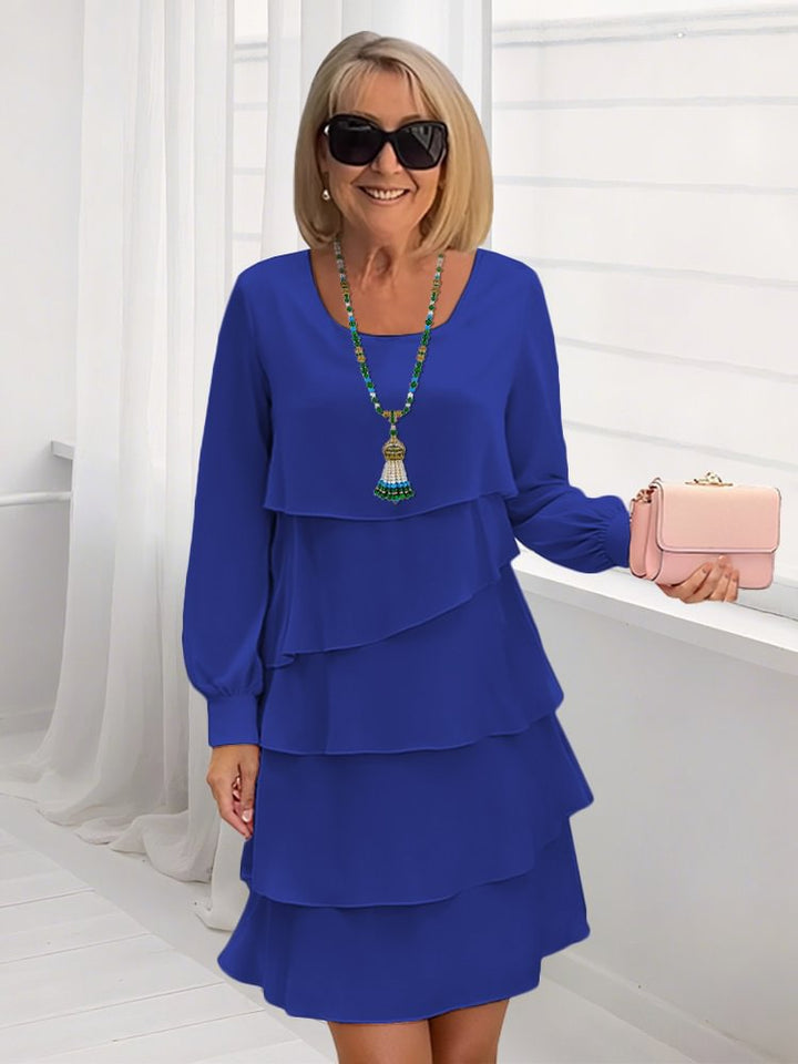 Damen schickes Rüschensommerkleid mit Langarm Drune