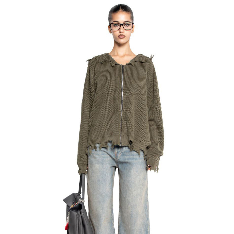 Damen lässiger Kapuzenpullover mit modischem Riss-Design und weit geschnittenen Ärmeln Drune
