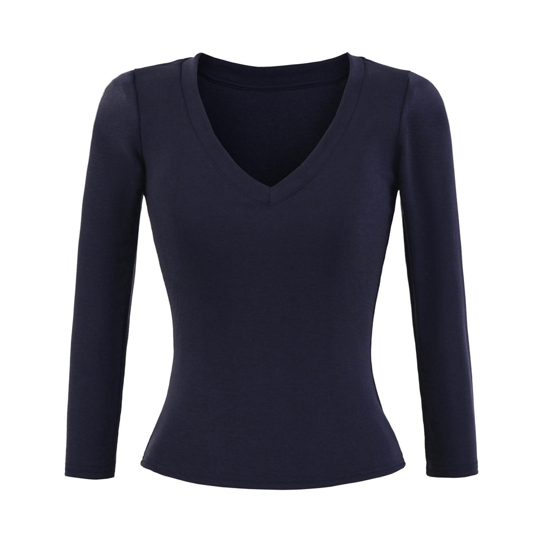Damen Langarmshirt mit V-Ausschnitt und figurbetontem Schnitt Drune