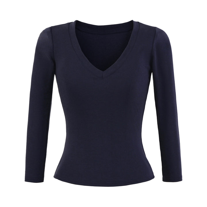 Damen Langarmshirt mit V-Ausschnitt und figurbetontem Schnitt Drune
