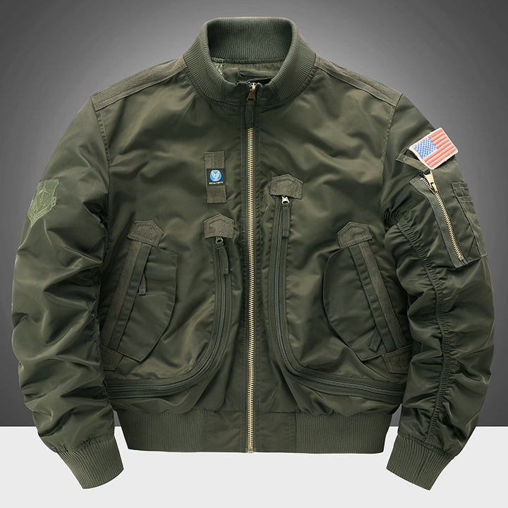 Herren nan Piloten-Bomberjacke mit Ärmeltasche, mehreren Reißverschlusstaschen und geripptem Saum Drune