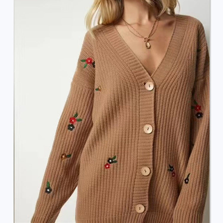 Damen Strickcardigan mit floralen Stickereien Drune