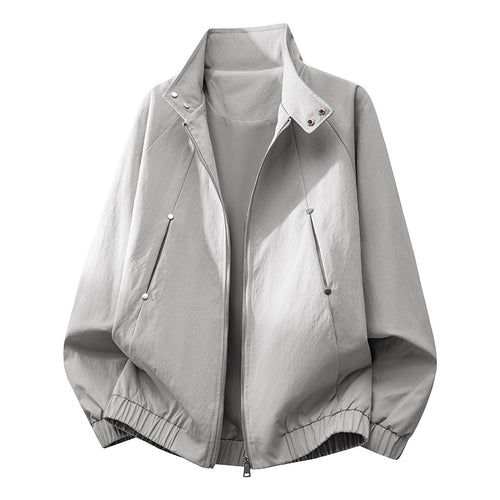 Herren ultraleichter Windbreaker-Blouson mit Stehkragen, elastischem Saum und verdeckten Druckknopf-Taschen Drune