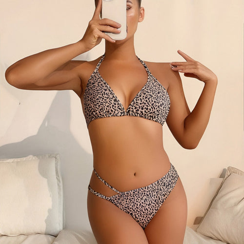 Damen Triangel-Bikini mit verstellbaren Trägern und modischem Leopardenmuster Drune