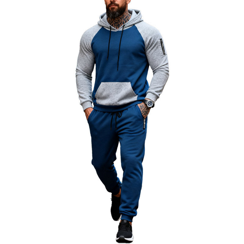 Herren nan zweiteiliges Kapuzen-Sweatset mit Raglanärmeln, Ärmel-Zip-Tasche und tapered Jogginghose Drune