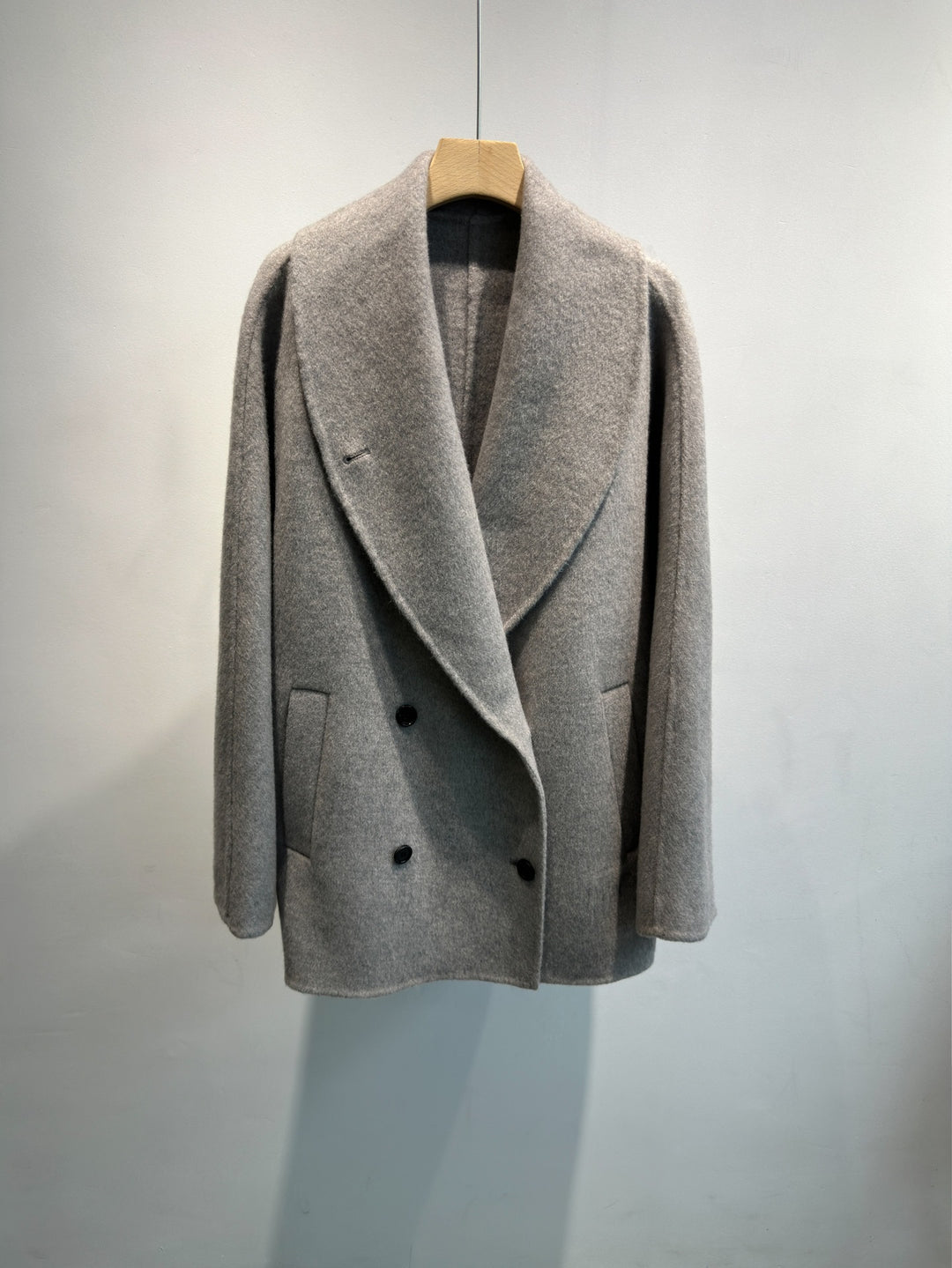 Damen Doppelreiher Strukturierter Wollmischung Jacke Drune