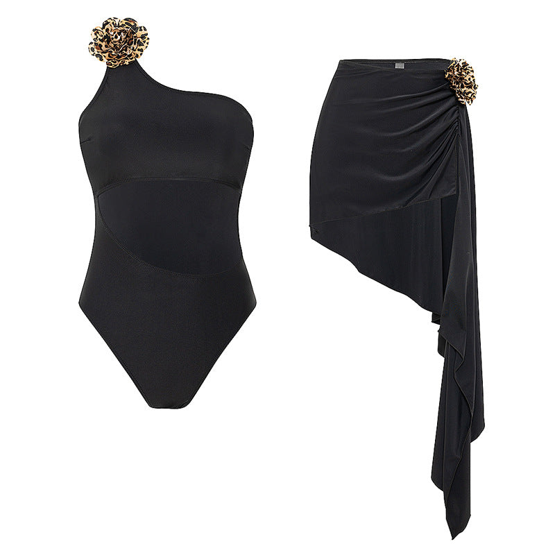 Damen Einteiler Badeanzug mit asymmetrischem Wickelrock Drune