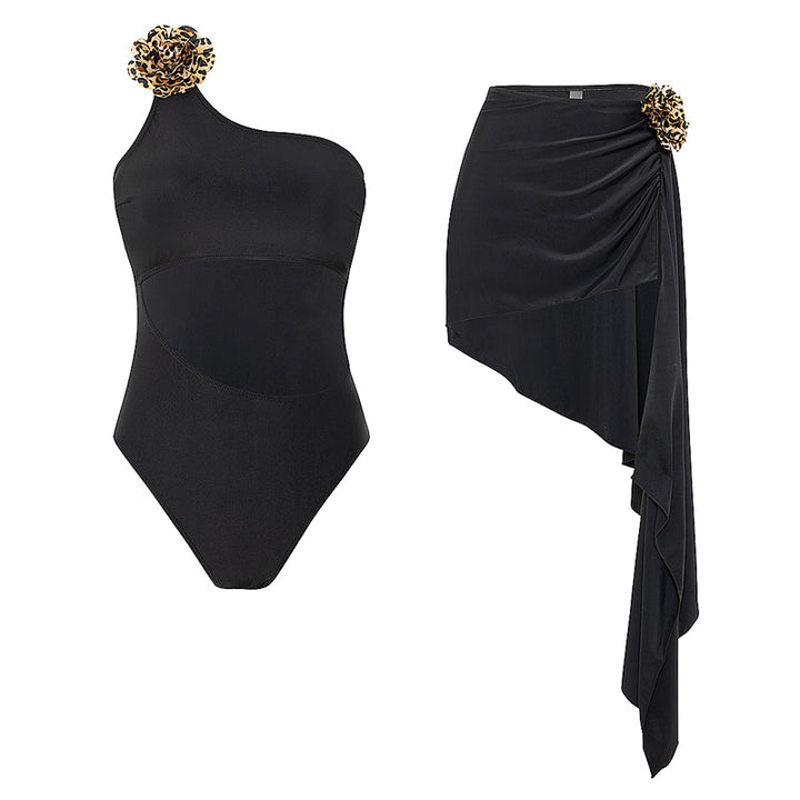 Damen Einteiler Badeanzug mit asymmetrischem Wickelrock Drune