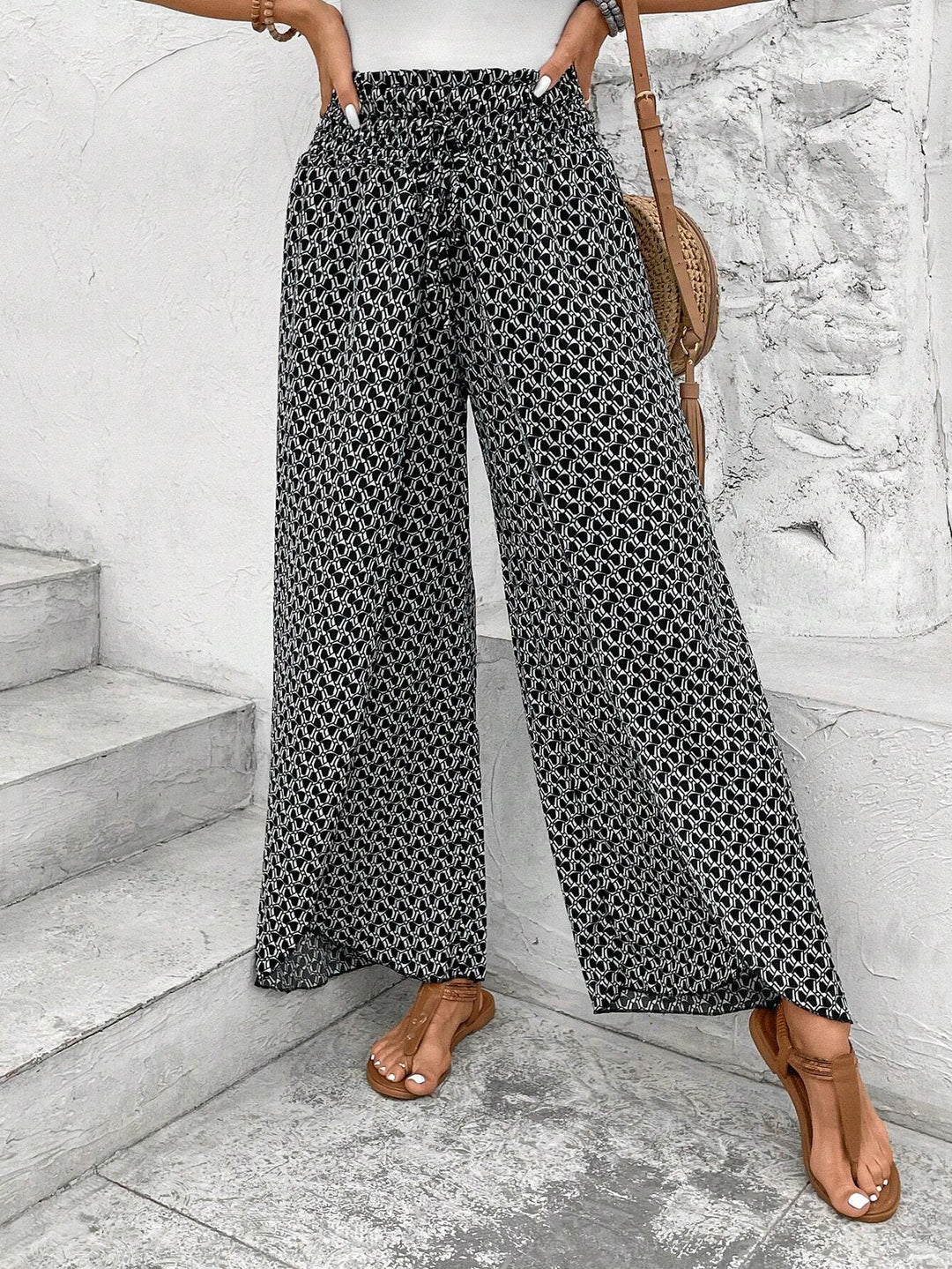 Damen Palazzo-Hose mit weitem Bein und gerafftem Elastikbund Drune