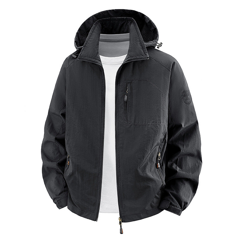 Unisex nan leichte wasserdichte Outdoorjacke mit Kapuze und wasserdichten Reißverschlusstaschen Drune