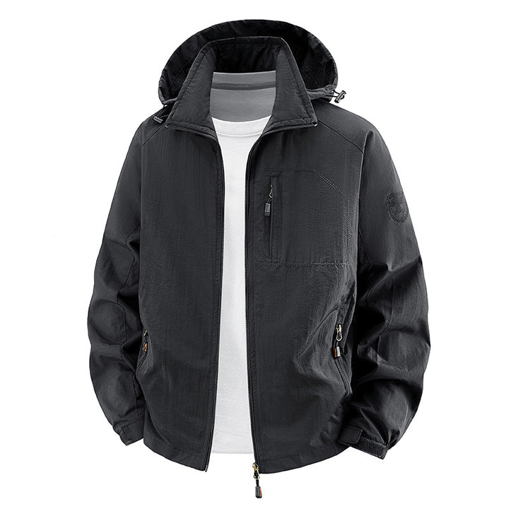 Unisex nan leichte wasserdichte Outdoorjacke mit Kapuze und wasserdichten Reißverschlusstaschen Drune