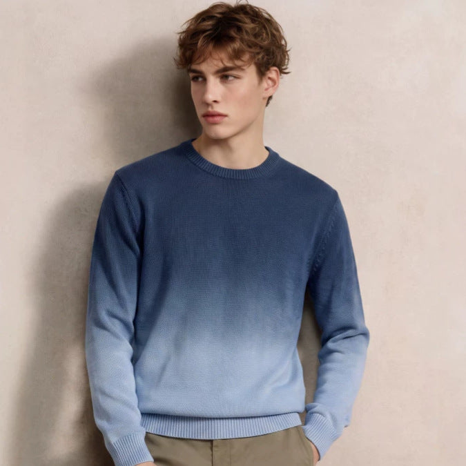 Herren Feinstrick-Pullover mit Dip-Dye-Effekt und Rundhalsausschnitt Drune