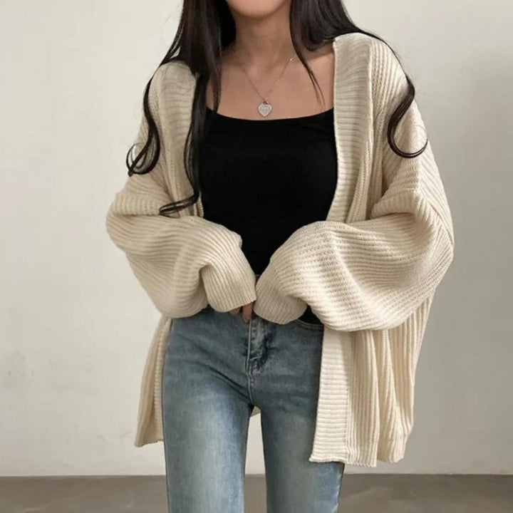 Damen kuschelige Strickjacke mit oversized Ärmeln und feiner Rippstruktur Drune