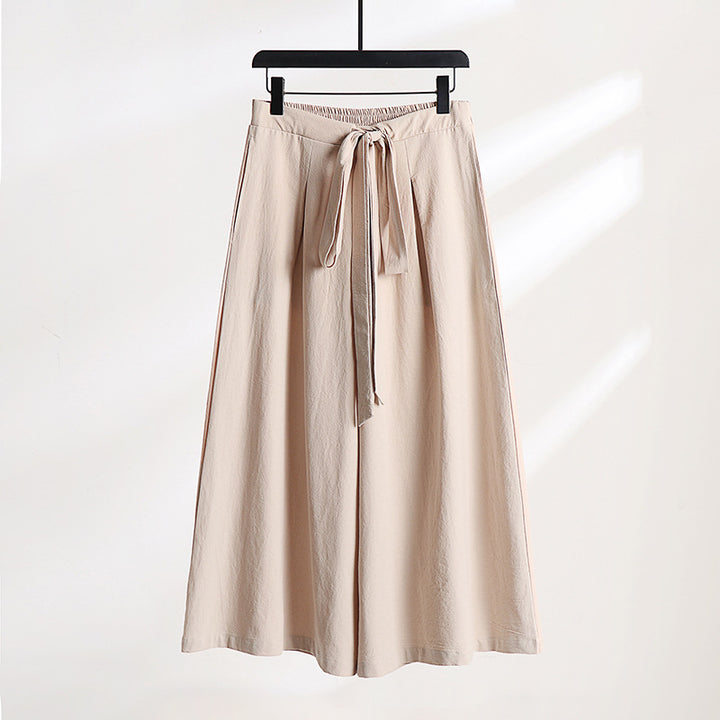 Damen Palazzo-Culotte mit elastischem Bund und Bindegürtel Drune