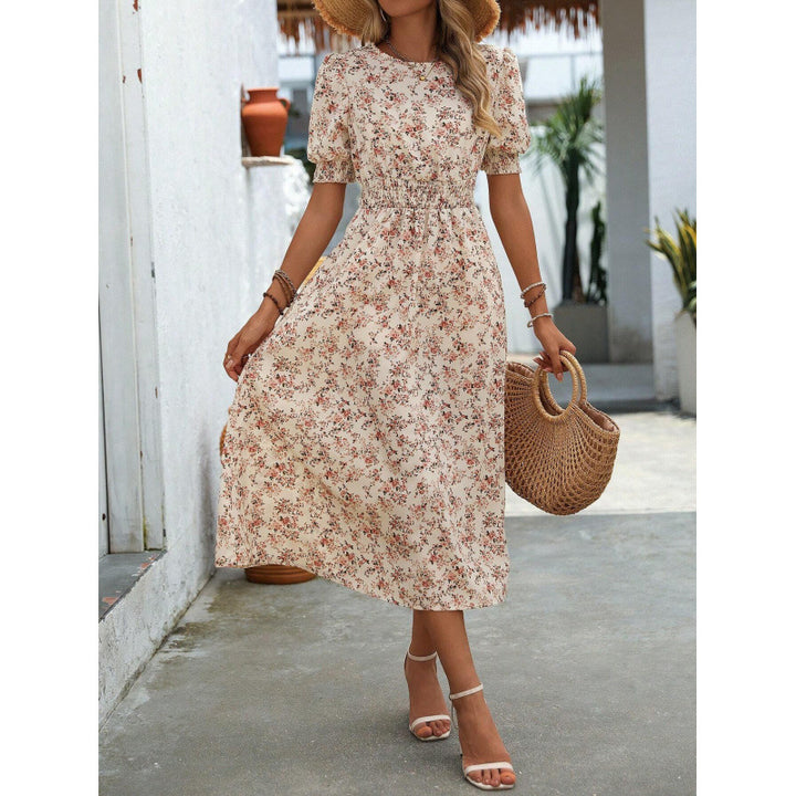 Damen Leichtes Blumendruck Maxi Kleid mit Smock-Taille Drune