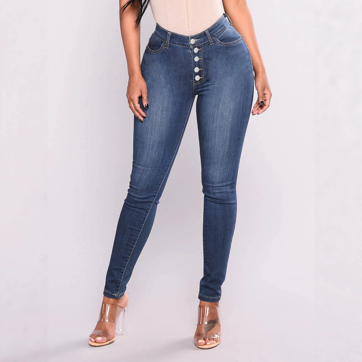 Damen Hochtaillierte Shaping-Skinny-Jeans mit sichtbarer Knopfleiste Drune