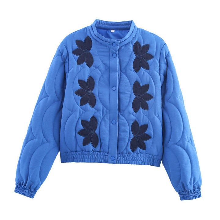 Damen gesteppte Jacke mit floralen Applikationen und elastischen Bündchen Drune