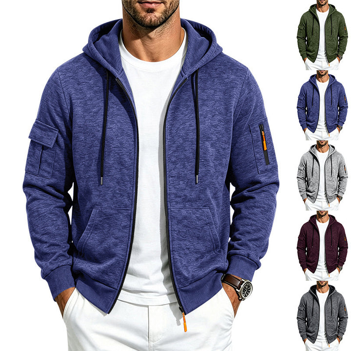 Herren Kapuzen-Sweatjacke aus meliertem French-Terry mit Reißverschluss und Ärmeltasche Drune