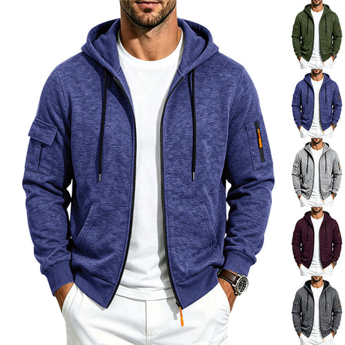 Herren Kapuzen-Sweatjacke aus meliertem French-Terry mit Reißverschluss und Ärmeltasche Drune