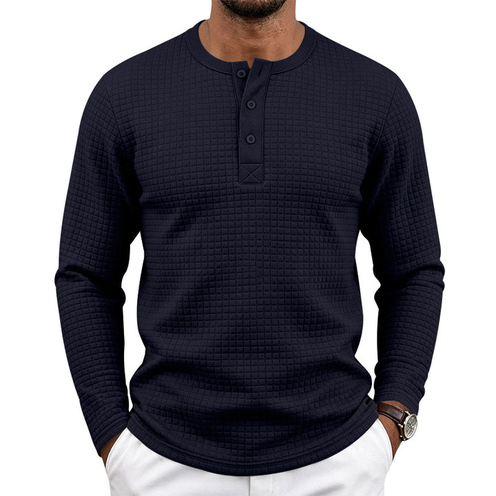 Herren Strukturiertes Waffel-Thermalshirt mit Henley-Knopfleiste und gerundetem Saum Drune
