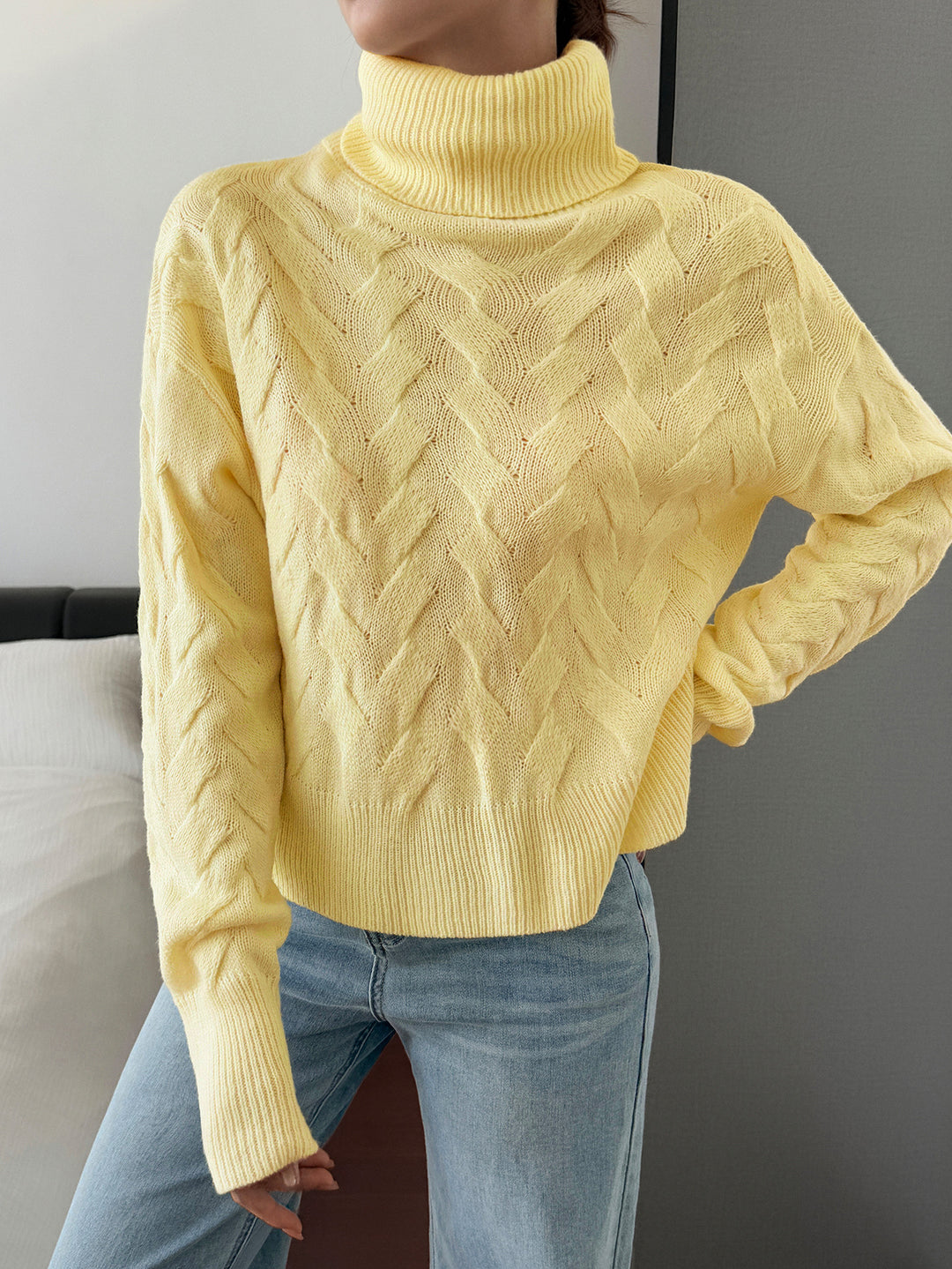 Damen nan grobstrick Rollkragenpullover mit Zopfstruktur, oversized Schnitt und längeren Ärmeln Drune