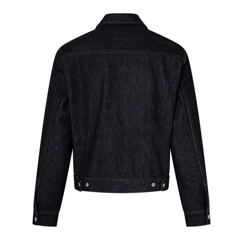 Damen Kurz geschnittene Denim-Workerjacke mit Reißverschluss, Kontrastnähten und Zierösen Drune