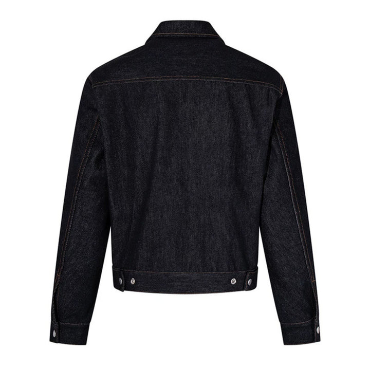 Damen Kurz geschnittene Denim-Workerjacke mit Reißverschluss, Kontrastnähten und Zierösen Drune
