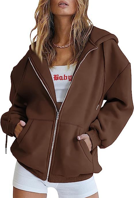 Damen nan oversized Kapuzenjacke mit durchgehendem Reißverschluss Kängurutaschen und weichem Sweatmaterial Drune