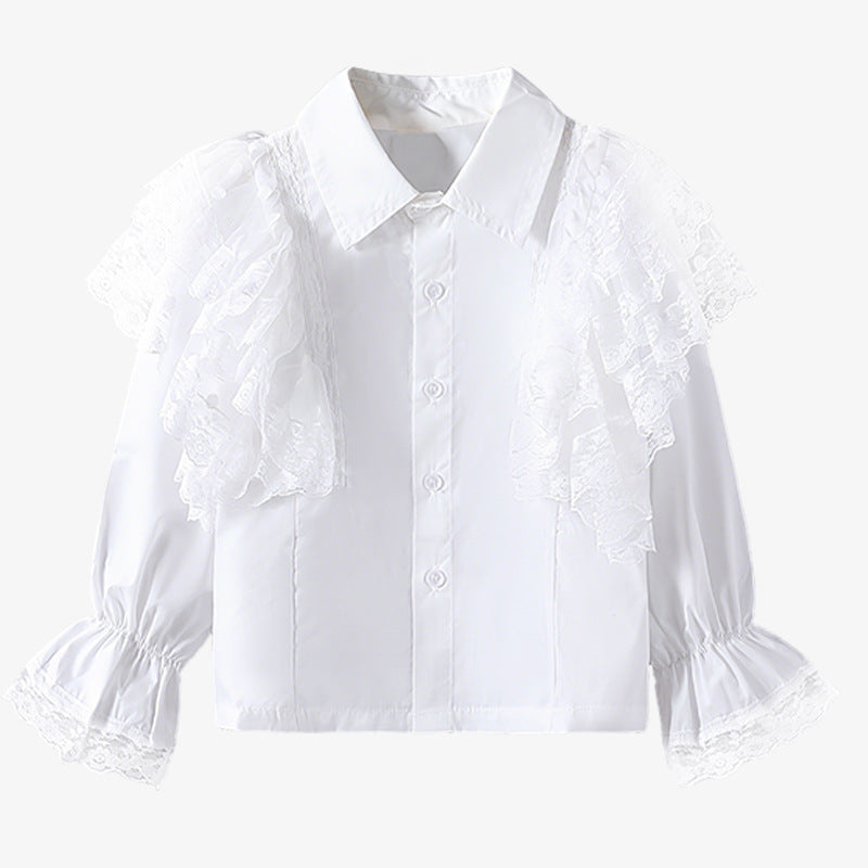 Mädchen Bluse mit luftigem Spitzenbesatz und Rüschendetails Drune