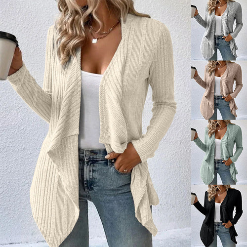 Damen Strickjacke mit asymmetrischem Saum und feinem Rippmuster Drune