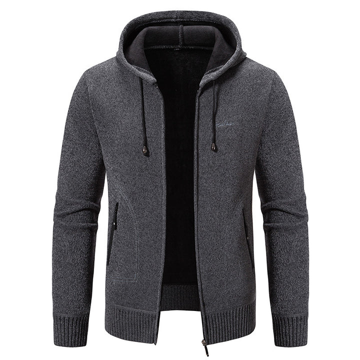 Herren nan warme Strickoptik-Zipjacke mit Teddyfutter, Kapuze und verdeckten Reißverschlusstaschen Drune