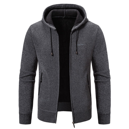 Herren nan warme Strickoptik-Zipjacke mit Teddyfutter, Kapuze und verdeckten Reißverschlusstaschen Drune