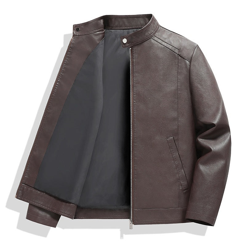 Herren Schlichte Kunstleder-Cityjacke mit Stehkragen, Zweiwege-Reißverschluss & Eingrifftaschen Drune