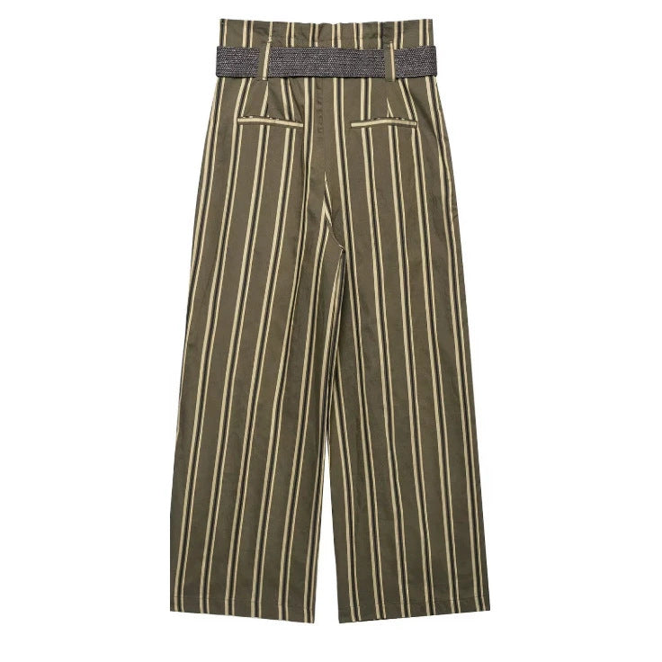 Damen Hochtaillierte Culotte-Hose mit weitem Bein und dekorativem Taillengürtel Drune
