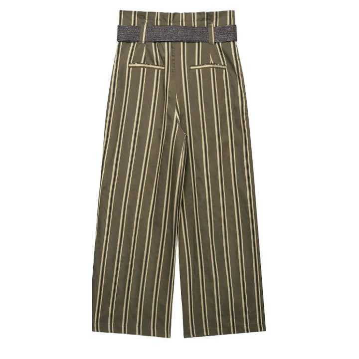 Damen Hochtaillierte Culotte-Hose mit weitem Bein und dekorativem Taillengürtel Drune