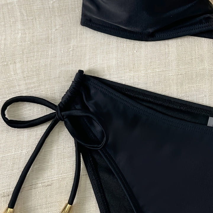 Damen Bandeau-Bikini mit eleganter goldener Schnalle Drune