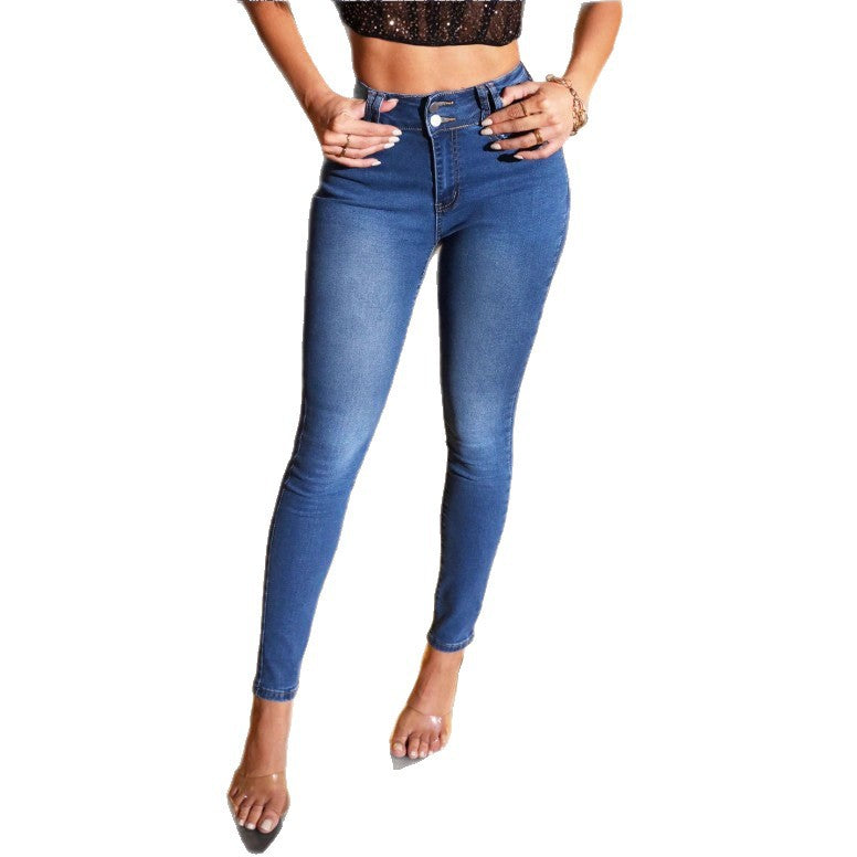 Damen Figurformende High‑Waist Skinny‑Jeans mit taillenbildendem Doppelknopfbund Drune