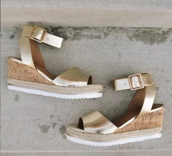 Damen Wedge-Sandaletten mit elegantem Kork-Design und verstellbarem Riemen Drune