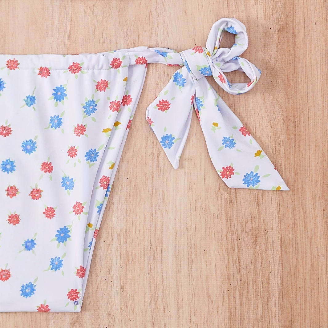 Damen Floral gemusterter Triangel-Bikini mit verspieltem Bindeband Drune