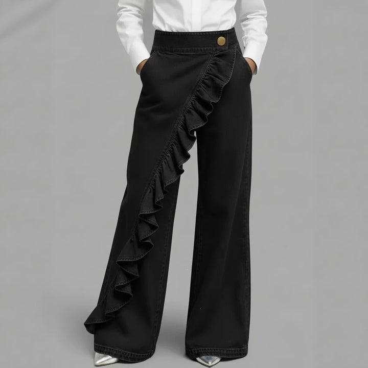 Damen Weite Jeanshose mit Rüschendetail Drune