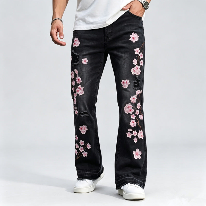 Herren Jeans mit floralen Stickereien Drune
