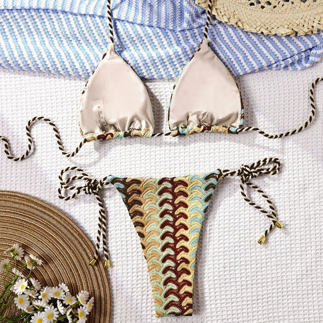 Damen Häkel-Bikini mit kontrastierenden Wellenmustern Drune