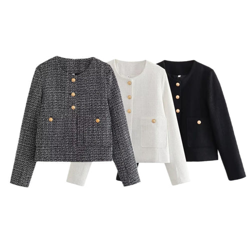 Damen Modische Tweedjacke mit strukturiertem Gewebe Drune