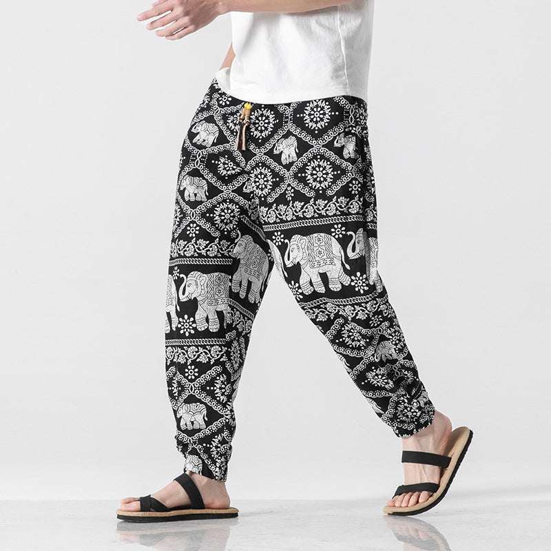 Unisex nan lässige Boho-Haremshose mit Elefantenmuster, elastischem Bund und Bündchen Drune