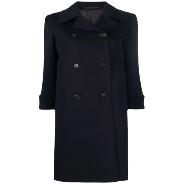 Damen Figurnaher Zweireihiger Wollmix-Longcoat mit fallendem Revers Drune