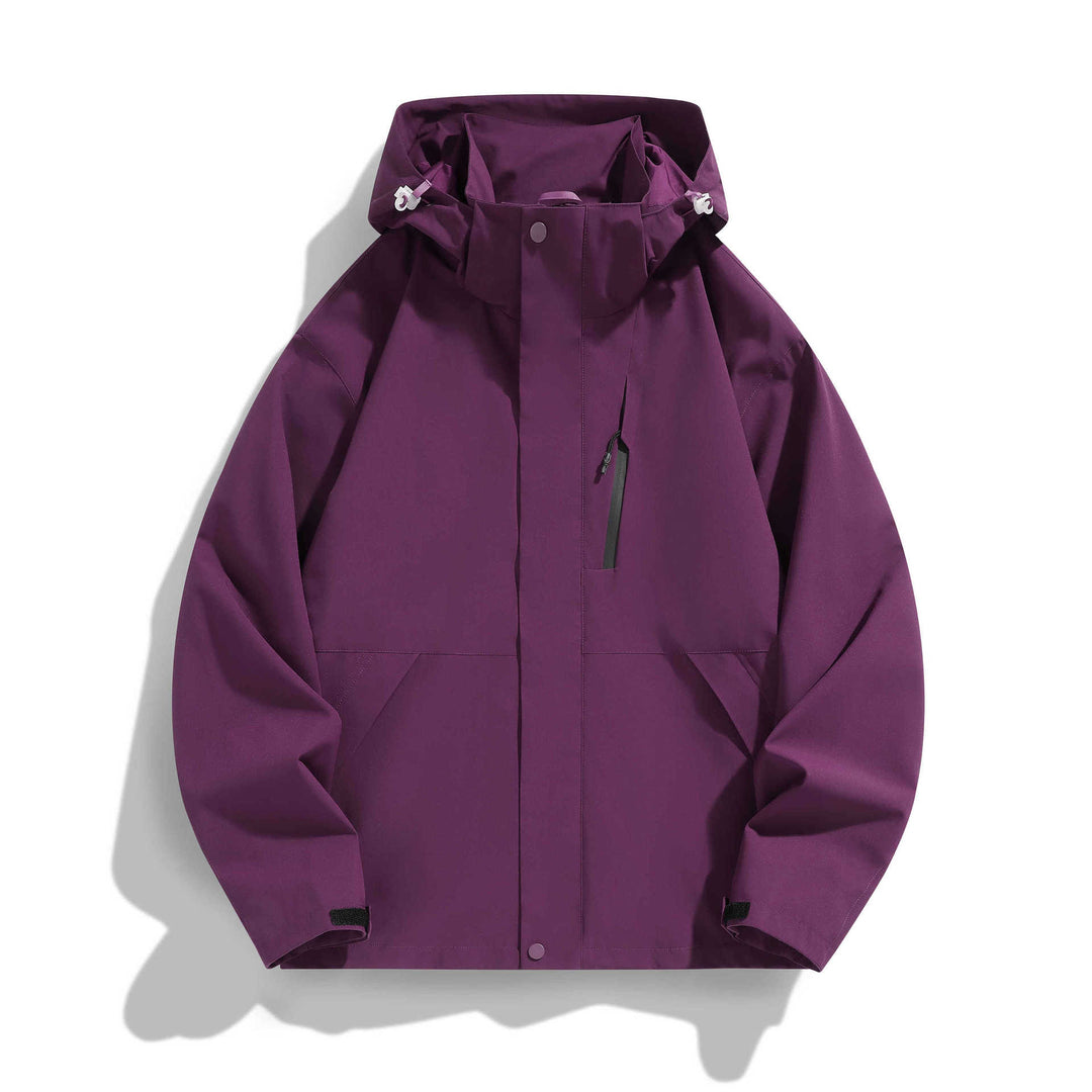 Damen Wasserabweisende Kapuzen‑Übergangsjacke mit verstellbarer Kapuze, verdeckter Frontblende und Multifunktionstaschen Drune