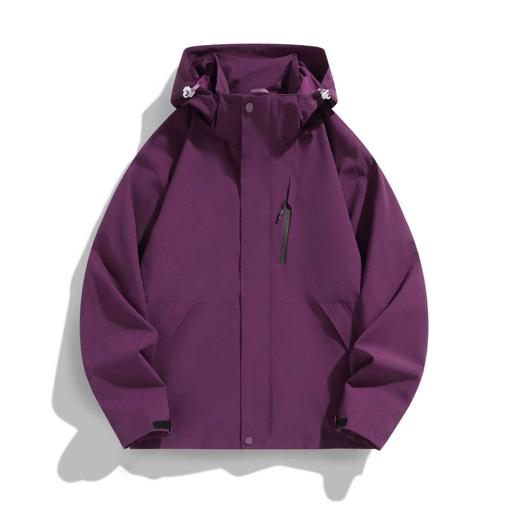 Damen Wasserabweisende Kapuzen‑Übergangsjacke mit verstellbarer Kapuze, verdeckter Frontblende und Multifunktionstaschen Drune