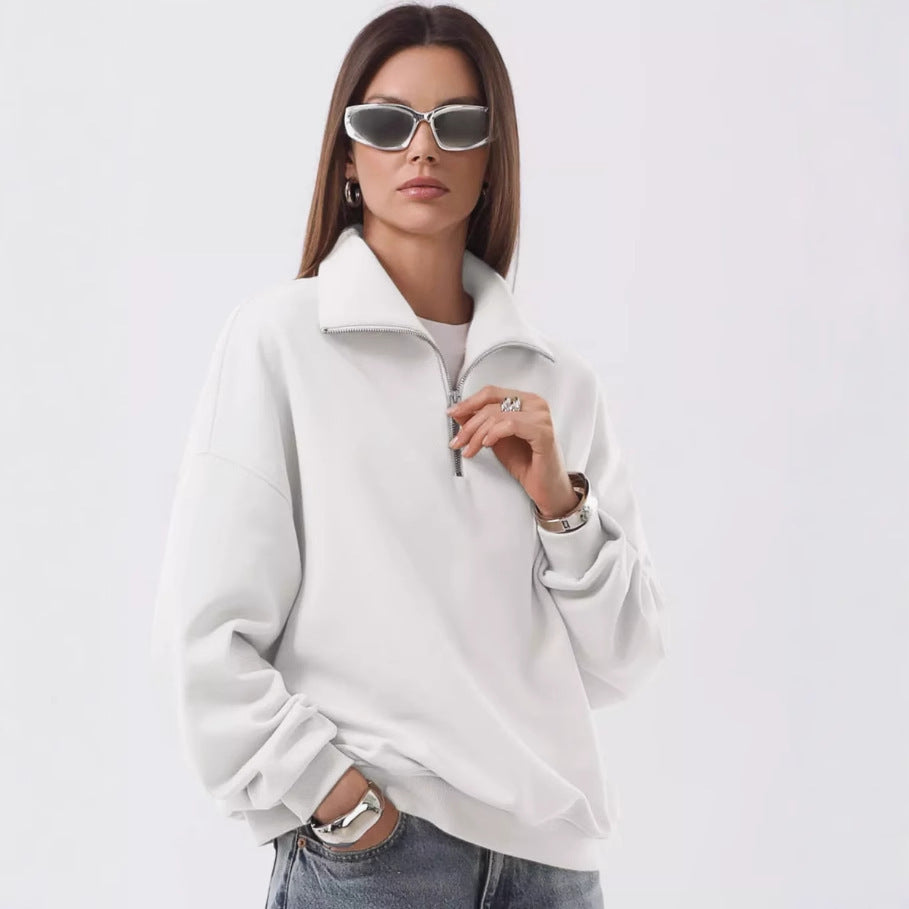 Unisex Relax-Halbzip-Sweatshirt mit hohem Stehkragen, Raglanärmeln und leicht angerauter Innenseite Drune