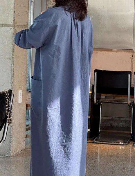 Damen Langes Oversize-Hemdblusenkleid aus Baumwollpopeline mit seitlichen Eingrifftaschen und Rückenpasse Drune