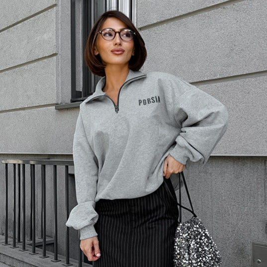 Damen Oversized Sweatshirt mit Stehkragen und gesticktem Logo Drune